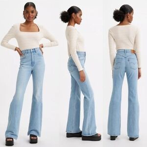 Levi's Jeans Womens 31 Blue Light Wash 70s High Flare Raw Hem Western Cotton